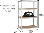 4 Tier Racking Shelf 180x90x45cm Heavy Duty Garage Shelving Storage Shelves Unit