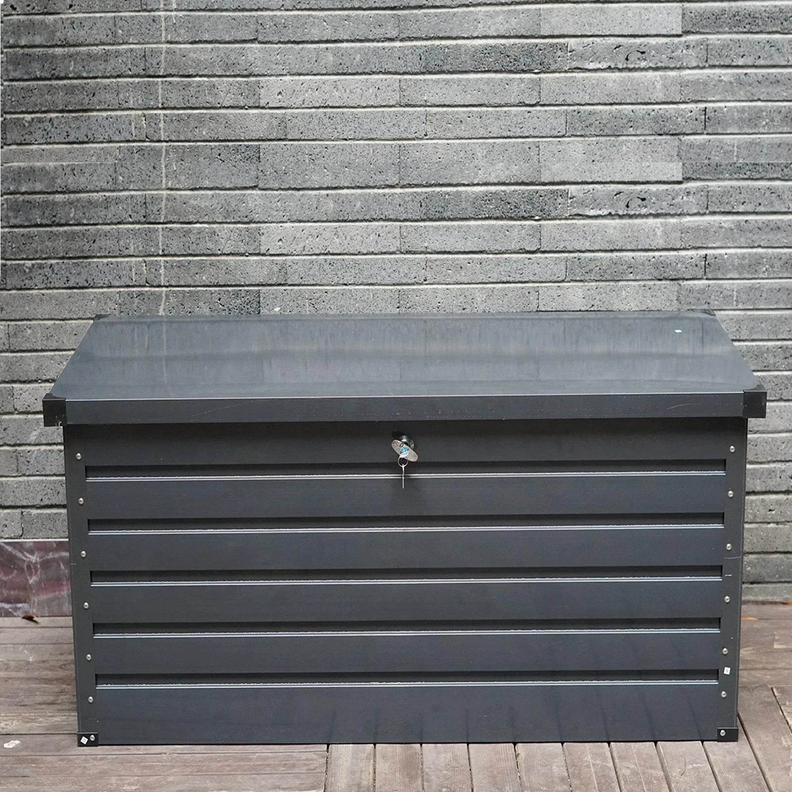 Dark Grey 420L Metal Storage Box Garden Outdoor Shed Utility Cushion Chest Truck