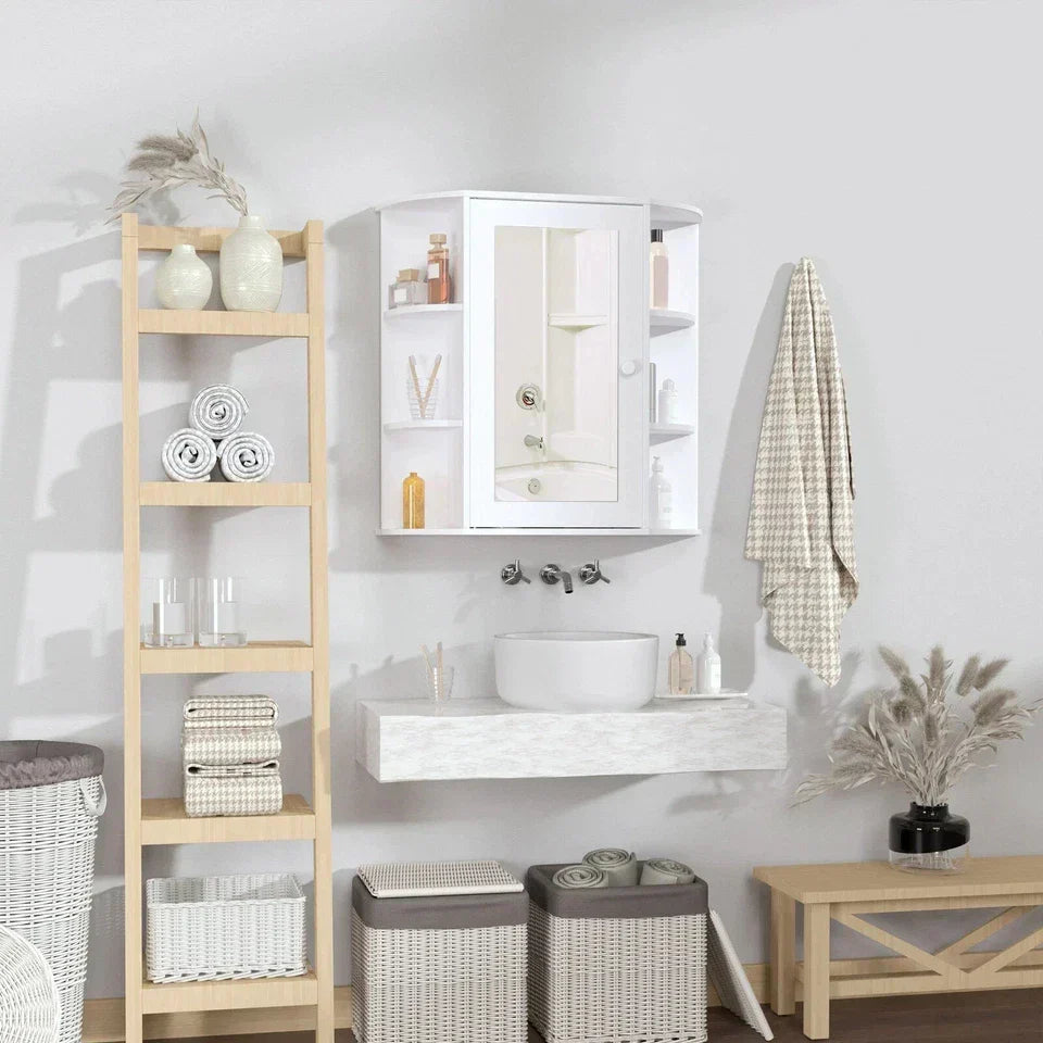 Wall Mounted Bathroom Cabinet with Mirror Single Door Storage Shelves