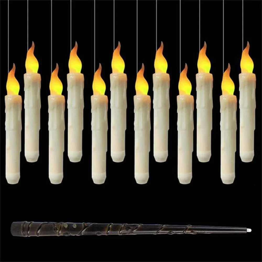 12PCS Floating Candles Halloween Hanging Harry Potter LED Candles Warm White