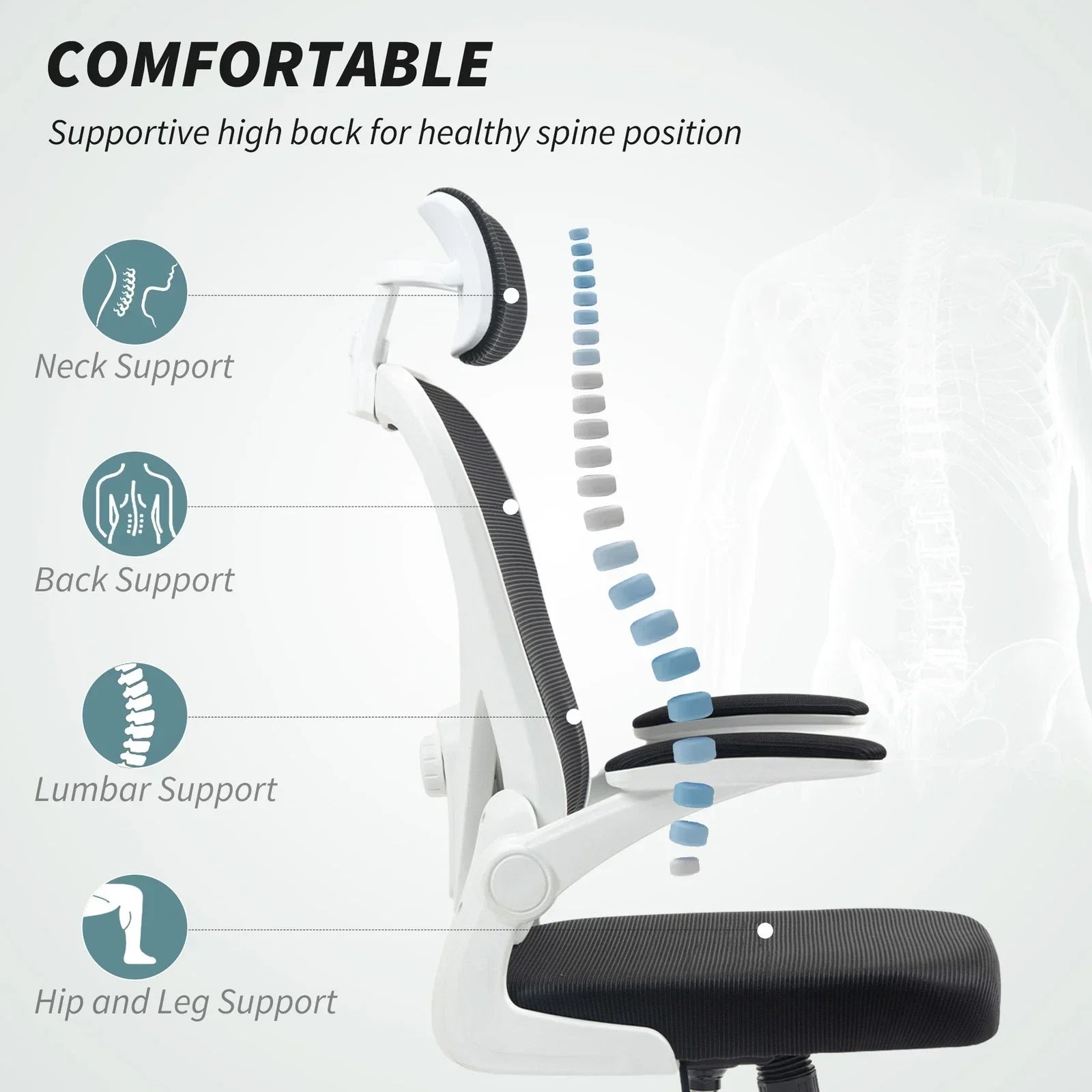Ergonomic Mesh Office Chair with Headrest, Lumbar Support, Black