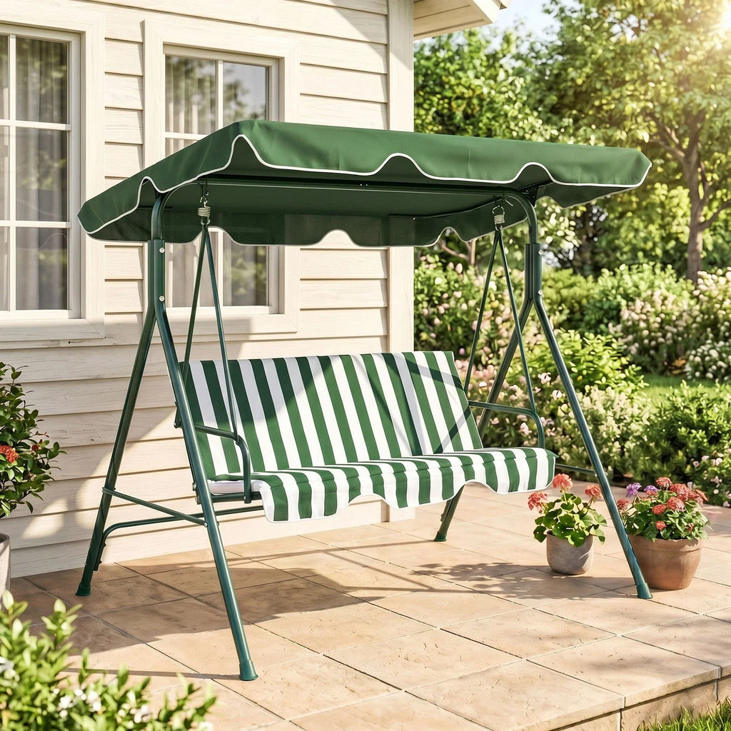 3-Seat Swing Chair Garden Swing Seat with Adjustable Canopy for Patio Green