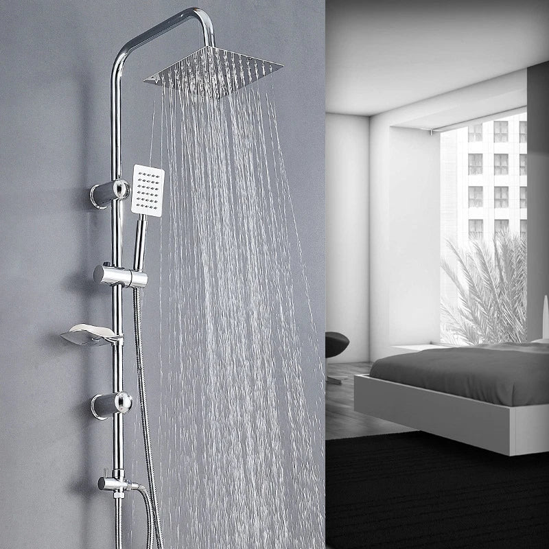Shower Kit Twin Head 2 Mixer Shower Heads Rail Hose Riser Square Bathroom Set