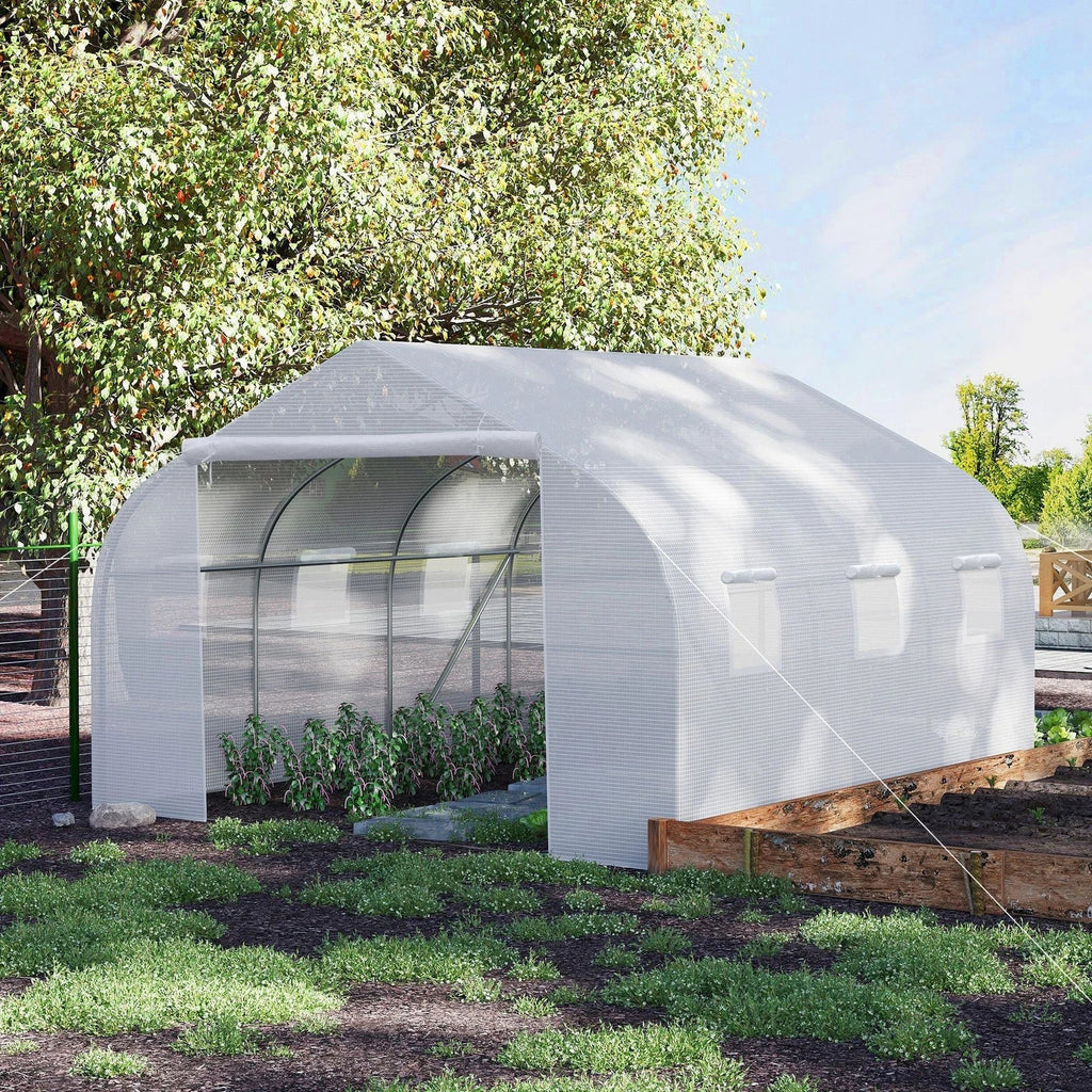 Outsunny 4.5x3x2m PE Mesh Cover Galvanized Metal Frame Walk-In Greenhouse