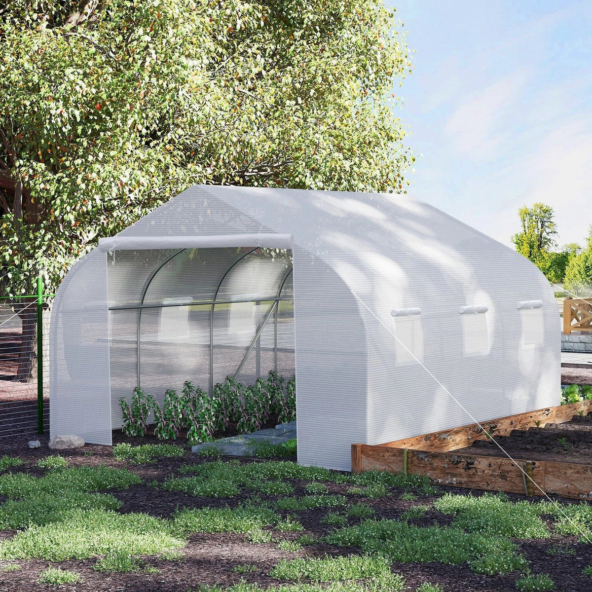 Outsunny 4.5x3x2m PE Mesh Cover Galvanized Metal Frame Walk-In Greenhouse