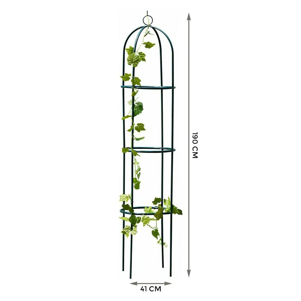1.9M GARDEN OBELISK BLACK METAL OUTDOOR TRELLIS CLIMBING PLANT SUPPORT FRAME