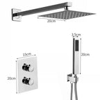 Modern Concealed Square Shower Brass Valve Mixer Twin Head Shower Set Chrome