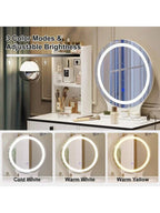Dressing Table With Mirror Stool, Vanity Table Set With 3 Color Detachable LED
