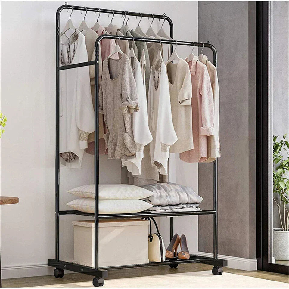 Industrial Pipe Garment Rack Coat Stand Rolling Clothe Rails