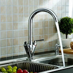 Modern Kitchen Mixer Tap Dual Lever Swivel Spout Mono Chrome Sink Taps Faucet
