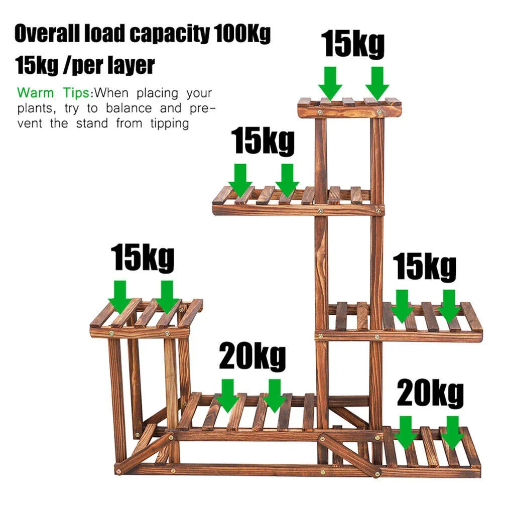 Wood Flower Display Plant Stand 5 Tier Corner Shelf Storage Rack Indoor Outdoor