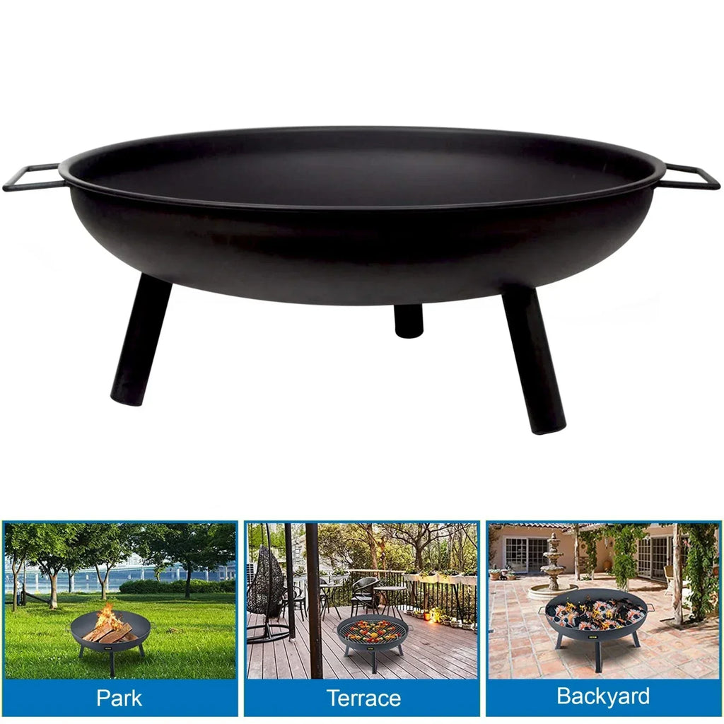 24" Round Fire Pit Folding Patio Garden Bowl Outdoor Camping Heater Log Burner