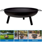 24" Round Fire Pit Folding Patio Garden Bowl Outdoor Camping Heater Log Burner