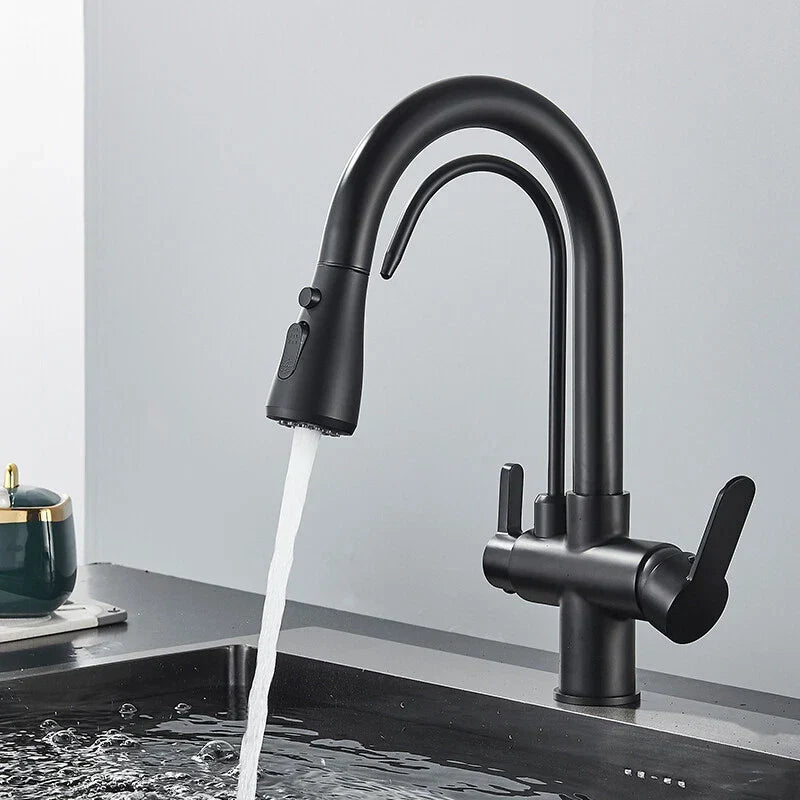 Modern Mono Kitchen Sink Mixer Taps 360° Pull Out Spray Spout Twin Lever 3 Way