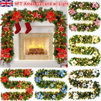 9FT Pre Lit Christmas Garland LED Lights Wreath Xmas Decorations Christmas Balls