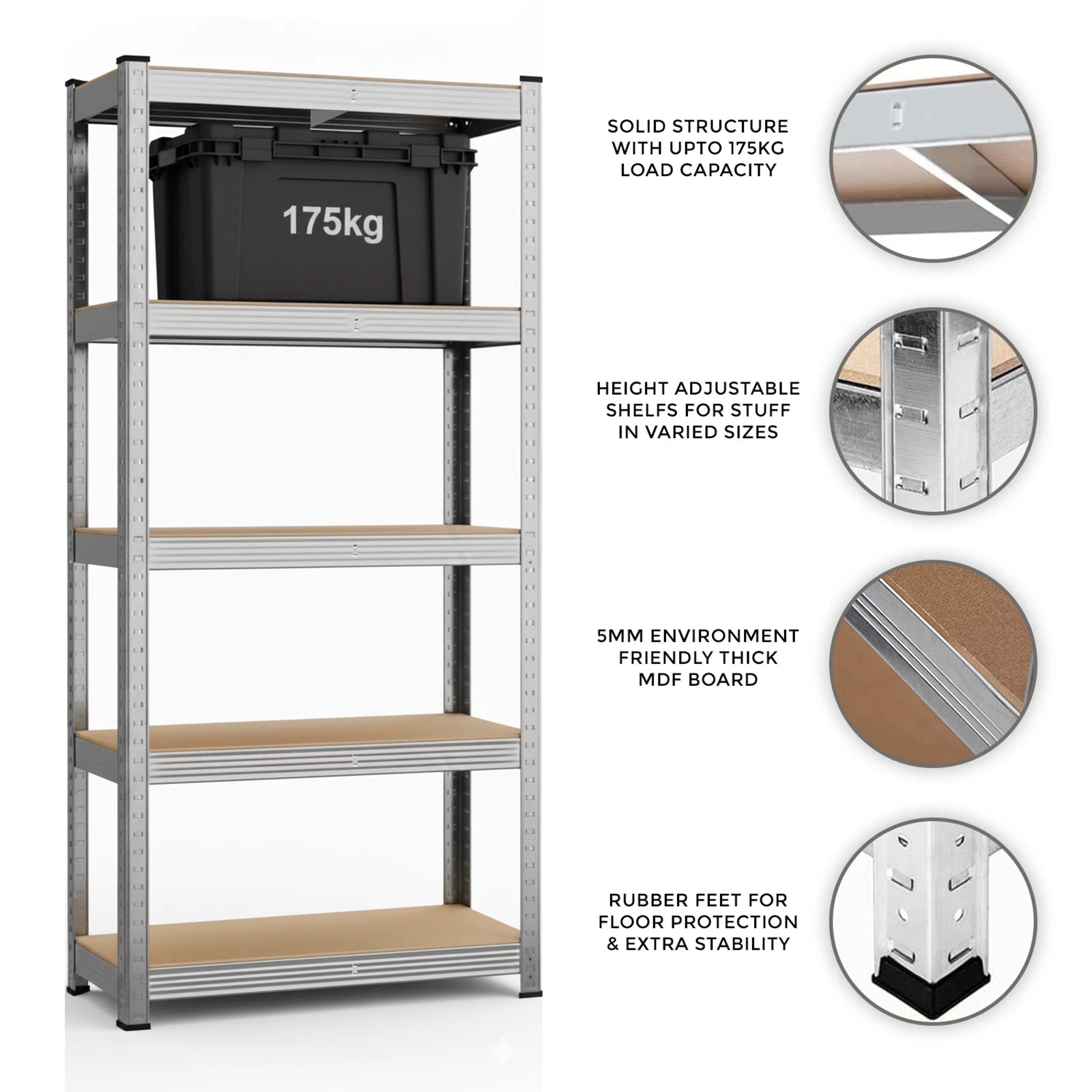 5 Tier Racking Shelf Heavy Duty Garage Shelving Storage Shelves Unit 150x70x30cm