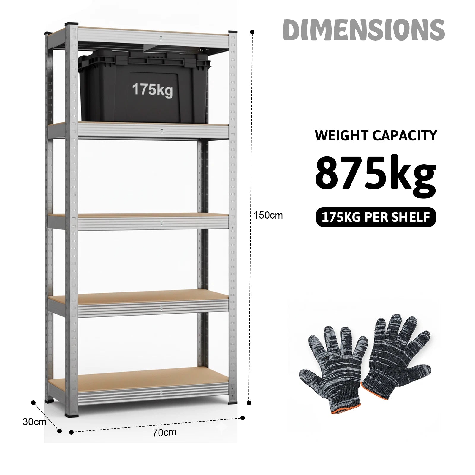 5 Tier Racking Shelf Heavy Duty Garage Shelving Storage Shelves Unit 150x70x30cm