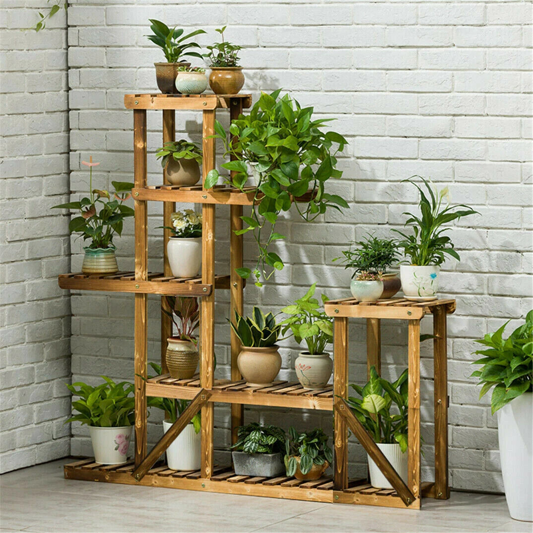 5 Tier Wooden Plant Stand – Indoor & Outdoor Flower Display Corner Shelf Storage Rack