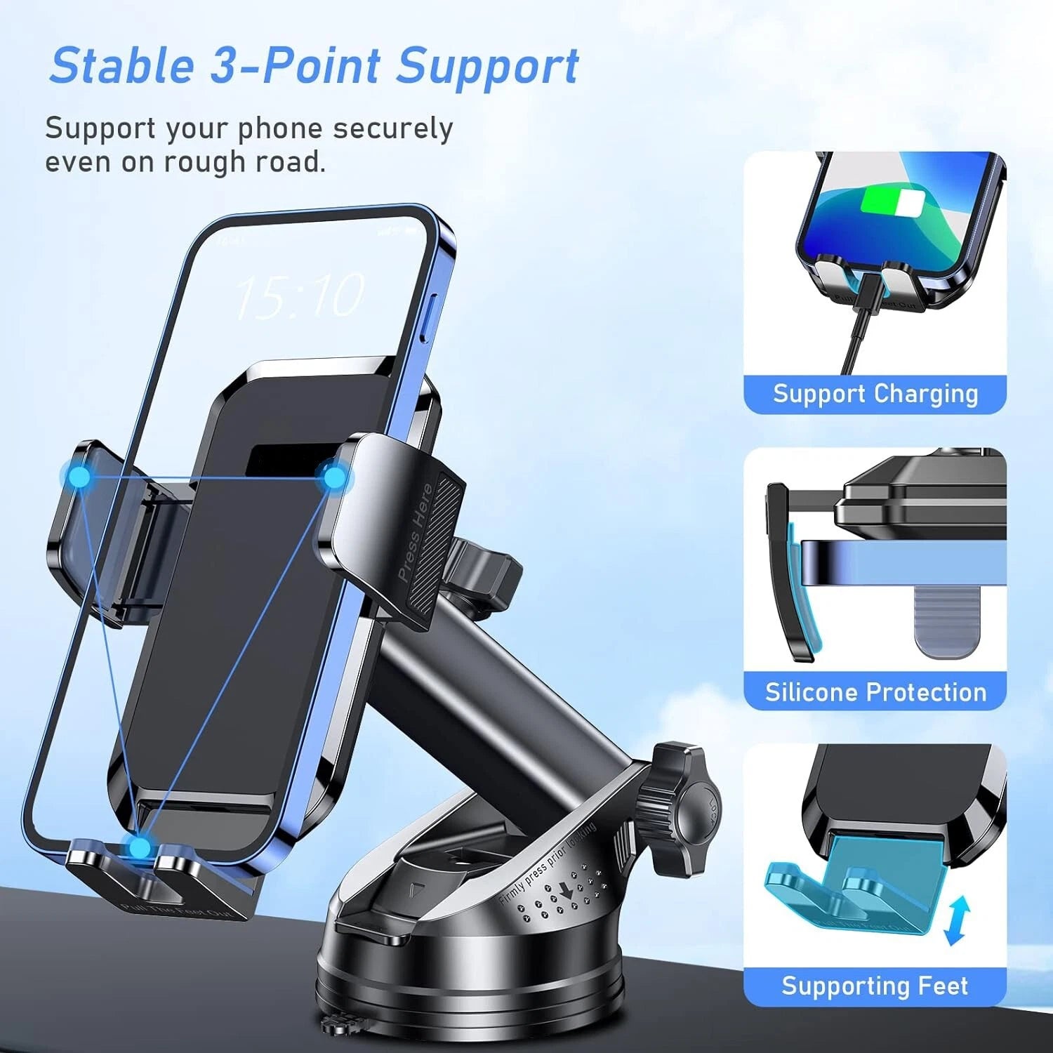 Universal Car Phone Holder Mount for iPhone & Android – Dashboard, Windscreen & Air Vent Mobile Stand