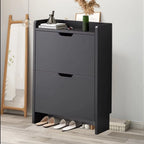 2 Drawer Wooden Shoe Storage Cabinet | Shoe Rack Cupboard Organiser Holder Stand for Hallway, Entryway & Bedroom