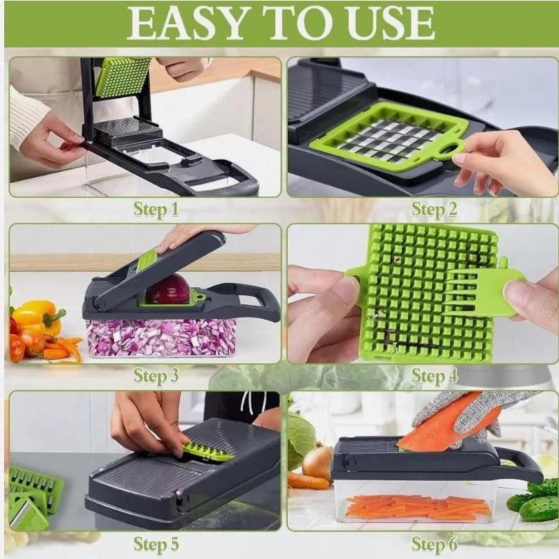Mueller 16-in-1 Vegetable Chopper & Mandoline Slicer | Food Chopper, Onion Cutter, Cheese Grater & Kitchen Dicer with Container