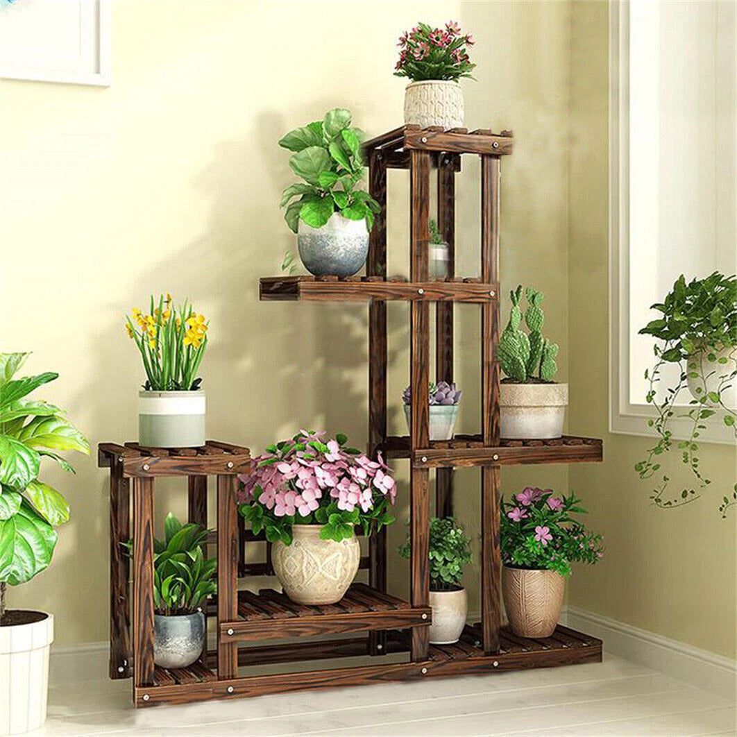 5 Tier Wooden Plant Stand – Indoor & Outdoor Flower Display Corner Shelf Storage Rack