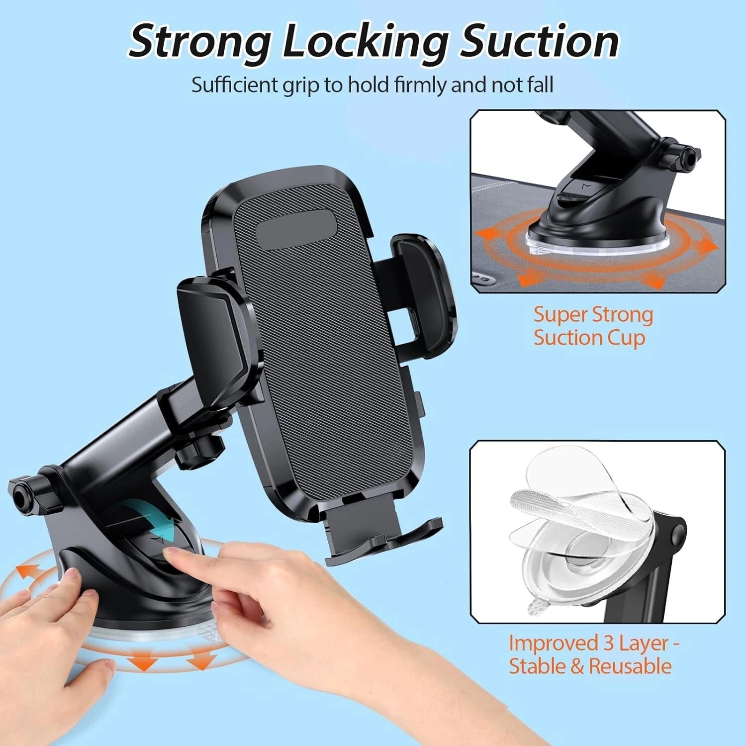 Universal Car Phone Holder Mount for iPhone & Android – Dashboard, Windscreen & Air Vent Mobile Stand