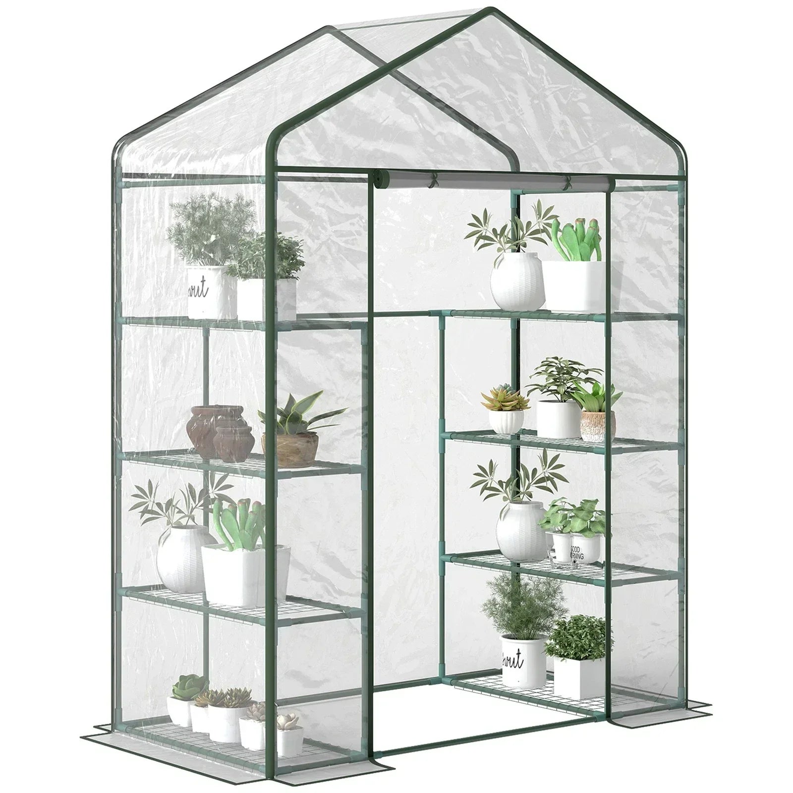 Walk In Greenhouse Grow House Plants Protector Reinforced PVC Cover 4 Shelves