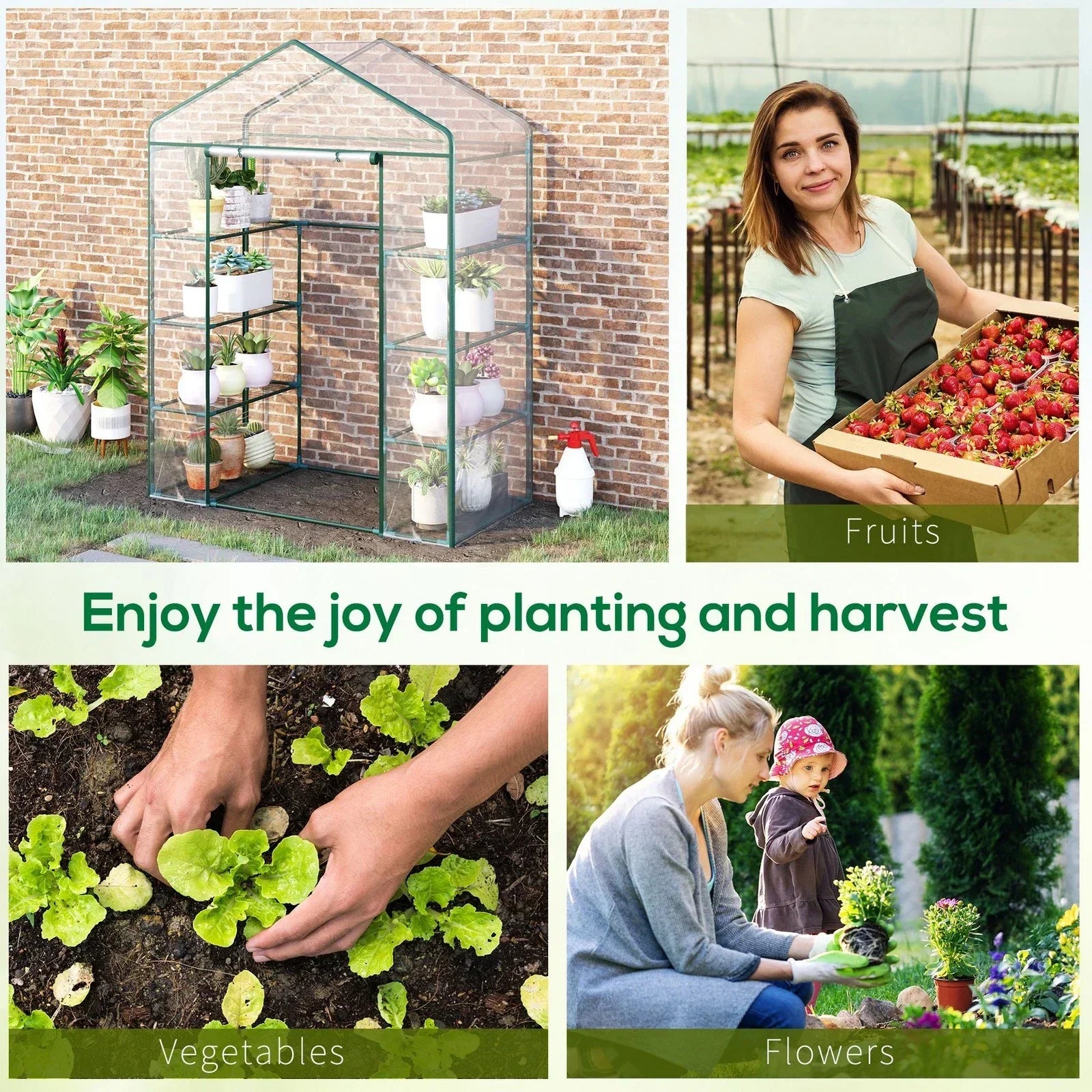 Walk In Greenhouse Grow House Plants Protector Reinforced PVC Cover 4 Shelves