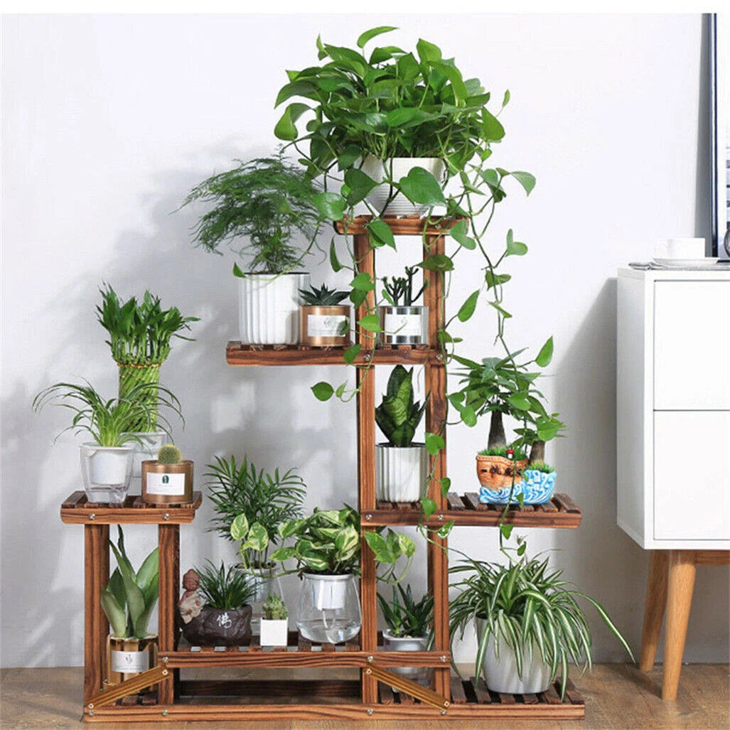 5 Tier Wooden Plant Stand – Indoor & Outdoor Flower Display Corner Shelf Storage Rack