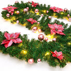 9FT Pre Lit Christmas Garland LED Lights Wreath Xmas Decorations Christmas Balls