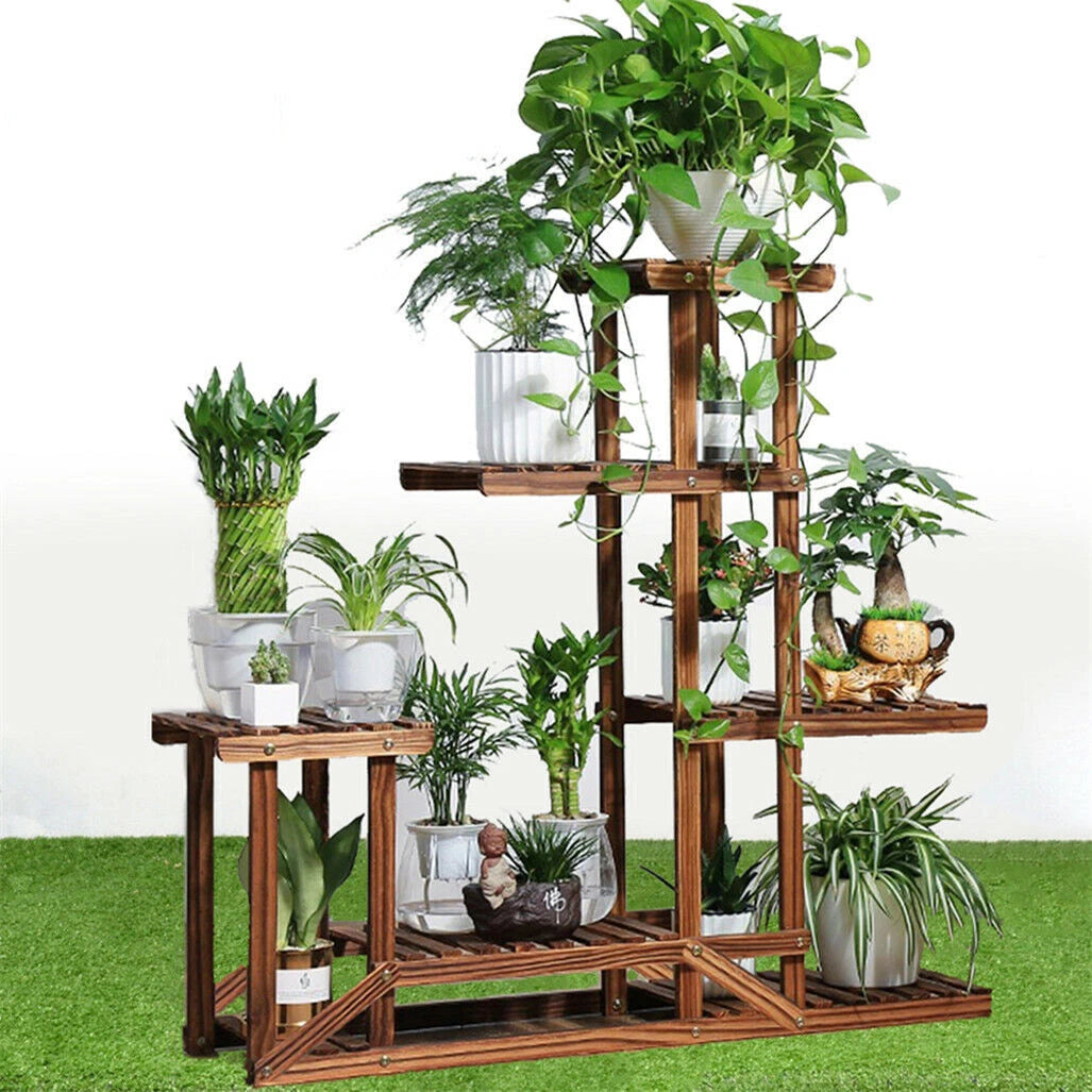 5 Tier Wooden Plant Stand – Indoor & Outdoor Flower Display Corner Shelf Storage Rack