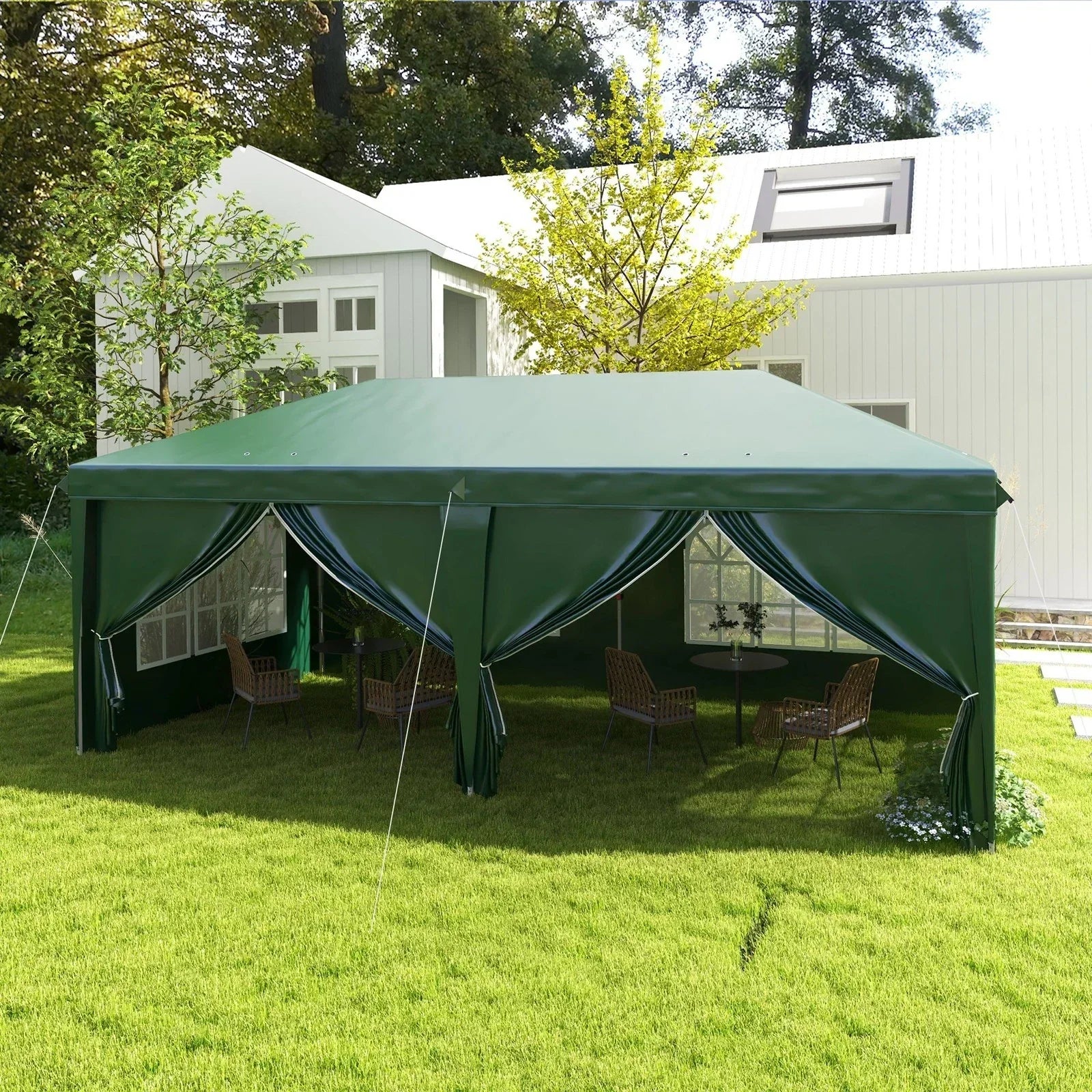 3x6m Pop Up Gazebo Party Tent Canopy Marquee with Storage Bag Green