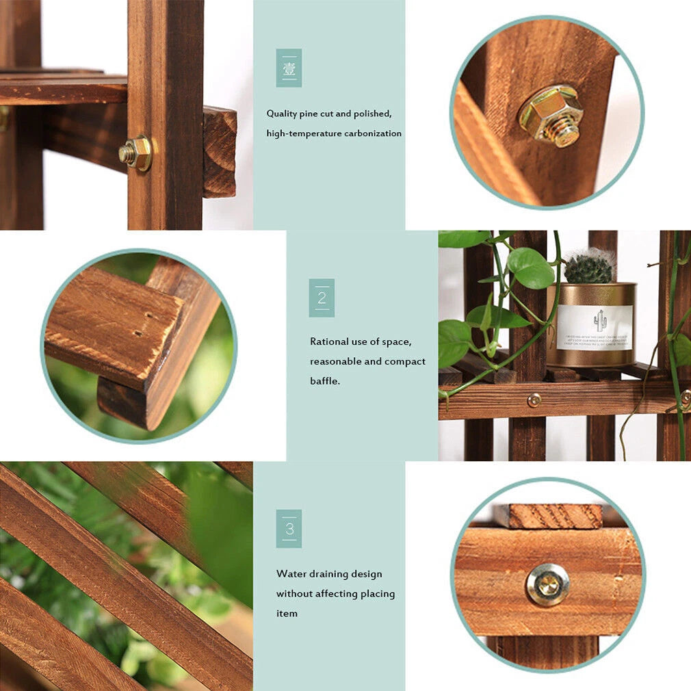5 Tier Wooden Plant Stand – Indoor & Outdoor Flower Display Corner Shelf Storage Rack