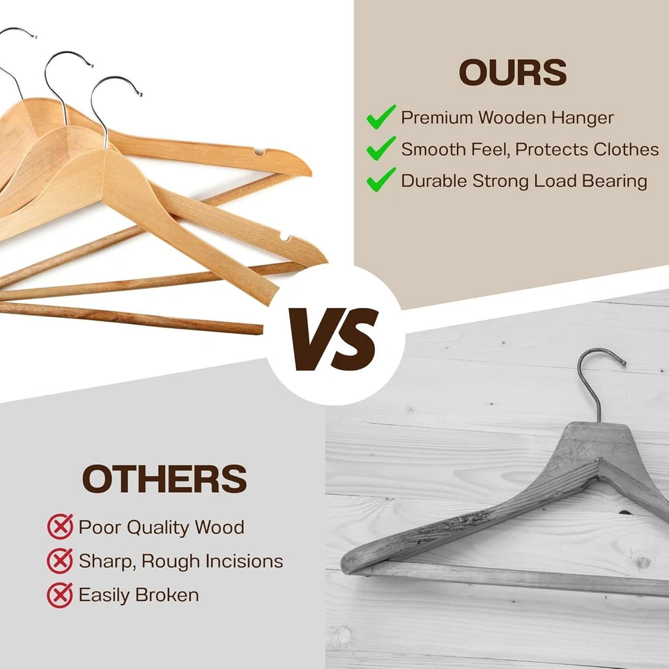 20 X WOODEN COAT HANGERS SUIT GARMENTS CLOTHES WOOD HANGER TROUSER BAR SET