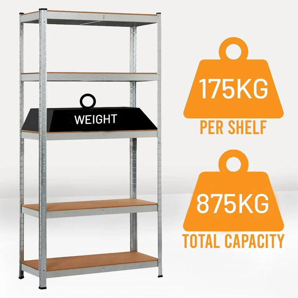 4x Metal 5 Tier Garage Shelving Unit Racking Storage Shelves 180x90x40cm Heavy Duty Storage Rack