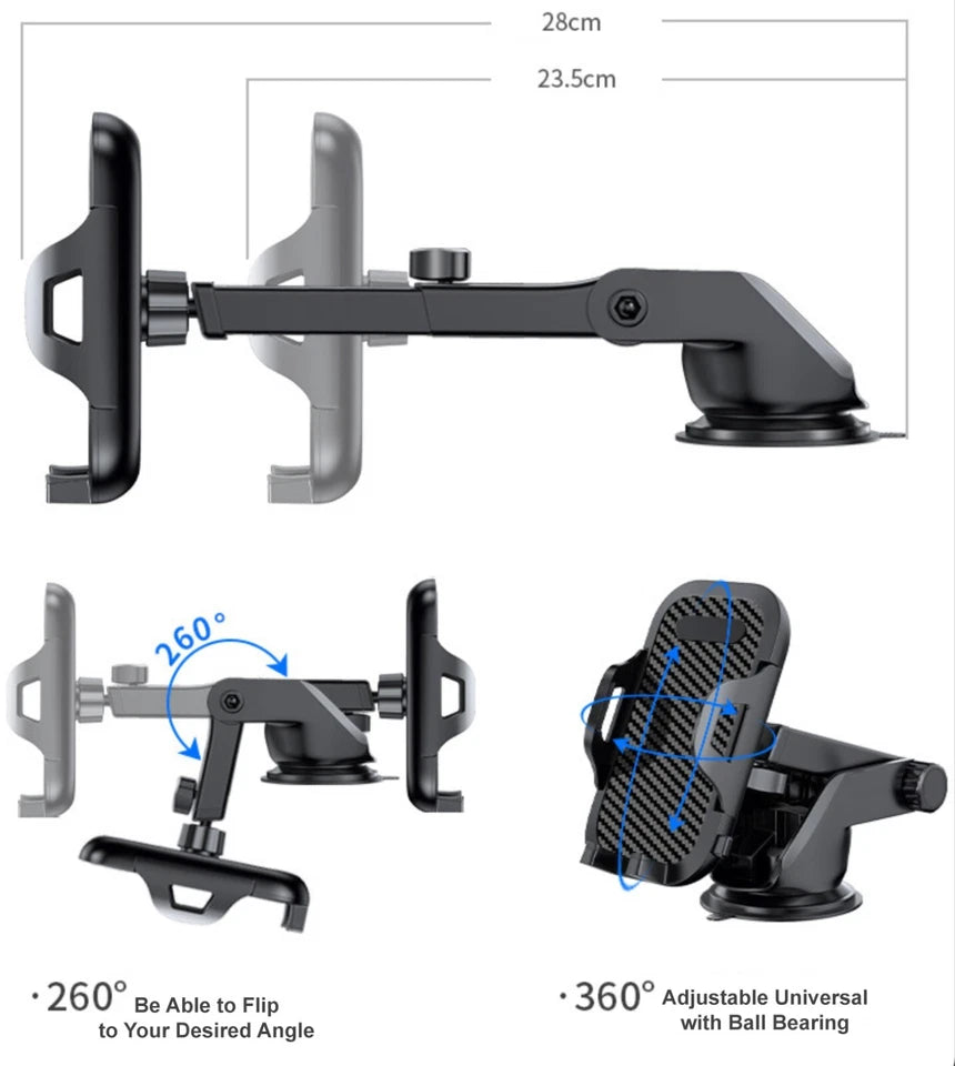 Universal Car Phone Holder Mount for iPhone & Android – Dashboard, Windscreen & Air Vent Mobile Stand