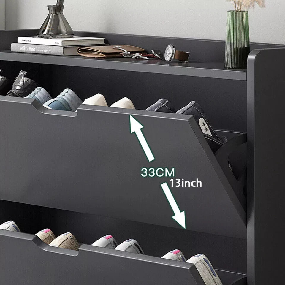 2 Drawer Wooden Shoe Storage Cabinet | Shoe Rack Cupboard Organiser Holder Stand for Hallway, Entryway & Bedroom
