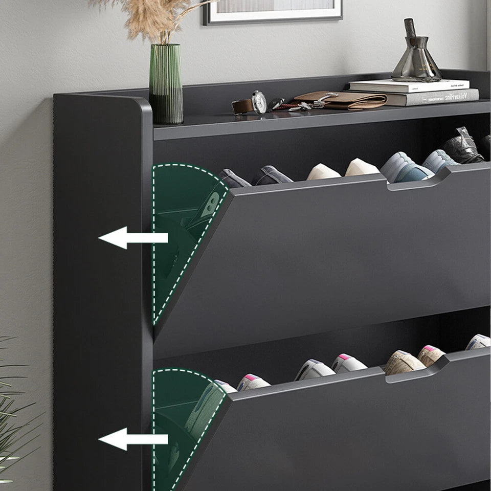 2 Drawer Wooden Shoe Storage Cabinet | Shoe Rack Cupboard Organiser Holder Stand for Hallway, Entryway & Bedroom