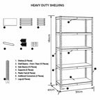 4x Metal 5 Tier Garage Shelving Unit Racking Storage Shelves 180x90x40cm Heavy Duty Storage Rack