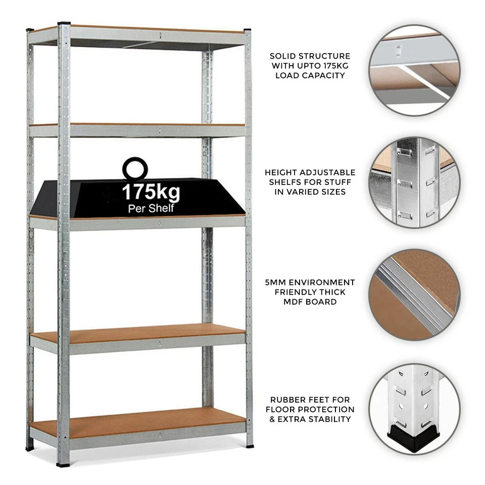 4x Metal 5 Tier Garage Shelving Unit Racking Storage Shelves 180x90x40cm Heavy Duty Storage Rack