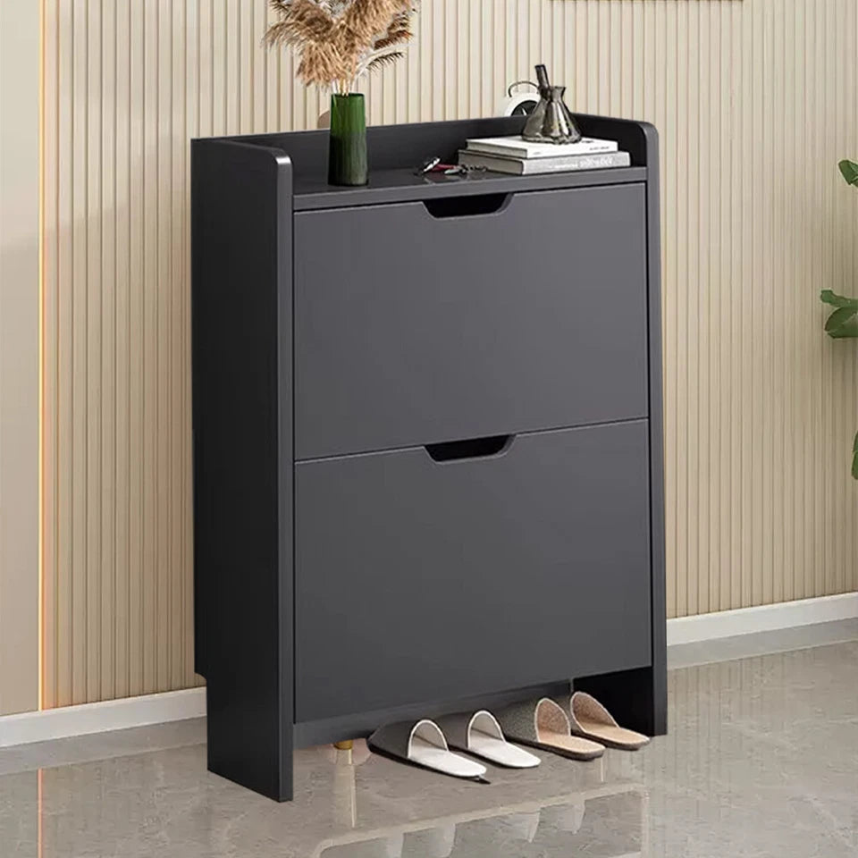 2 Drawer Wooden Shoe Storage Cabinet | Shoe Rack Cupboard Organiser Holder Stand for Hallway, Entryway & Bedroom