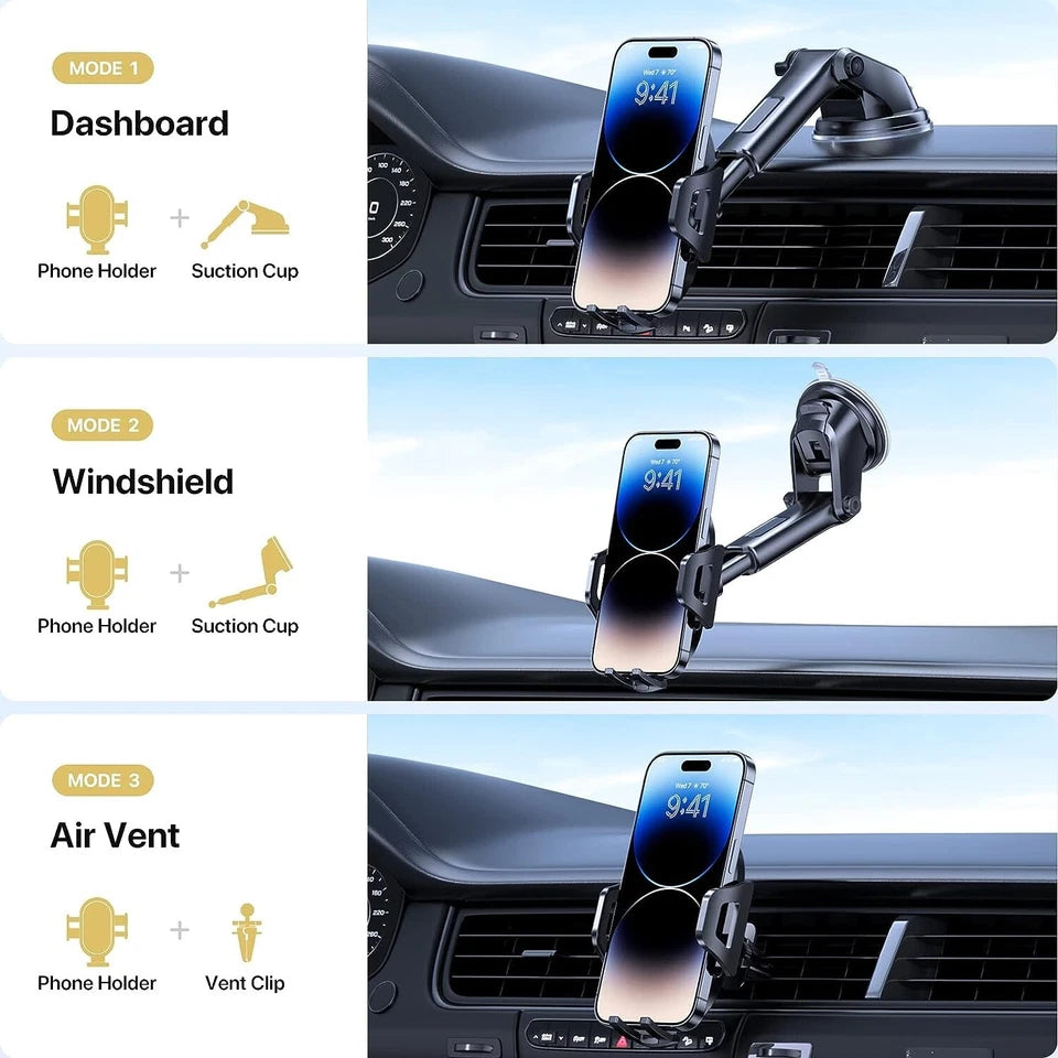 Universal Car Phone Holder Mount for iPhone & Android – Dashboard, Windscreen & Air Vent Mobile Stand